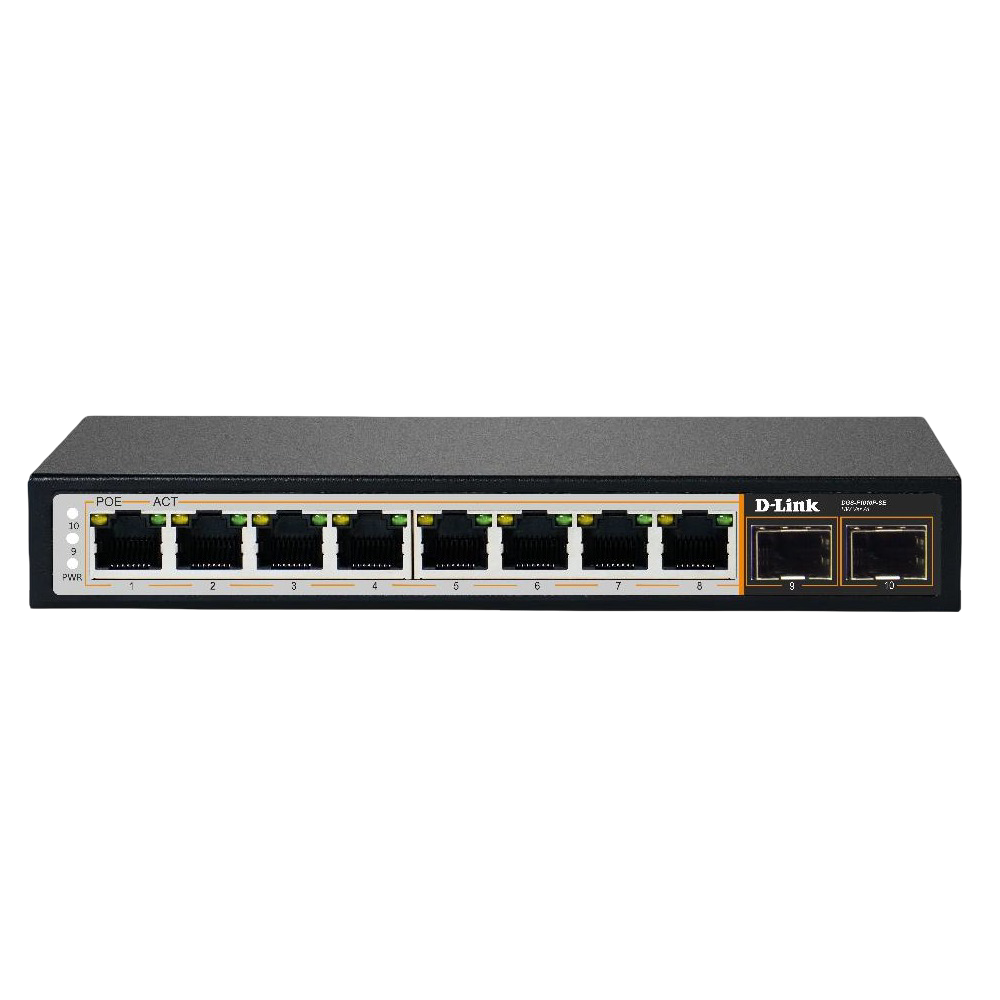 D-Link DGS-F1010P - 10-Port Gigabit PoE Switch with 8 Long Reach PoE Ports and 2 Uplink Ports