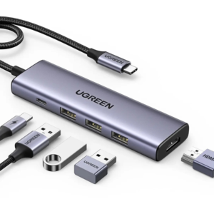 UGREEN CM511 5-in-1 USB-C Docking Station – 4K HDMI, 3×USB 3.0, USB-C 3.0 & 100W PD, Gray